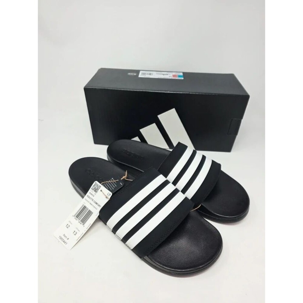 Adidas Adilette Comfort Slides Black White Stripe Unisex Size M12/W13